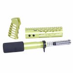 AR-15 Pistol Furniture Set in Anodized Neon Yellow with Metal Components.