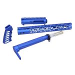 AR-15 blue anodized skeletonized furniture and upper receiver set.