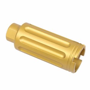 Gold AR-15 Gen 2 Slim Line Cone Flash Can with ridged design for enhanced grip.