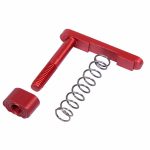 AR-15 Mag Catch Assembly with Extended Button in Anodized Red.
