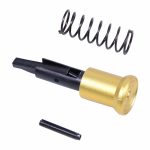 AR-15 forward assist assembly parts in anodized gold finish.
