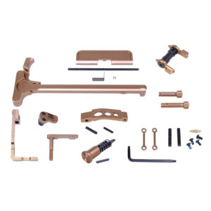 Bronze rifle customization kit components on white background.