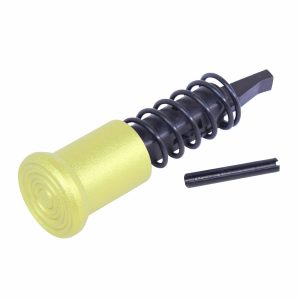 Yellow AR-15 forward assist assembly with black spring and rod.