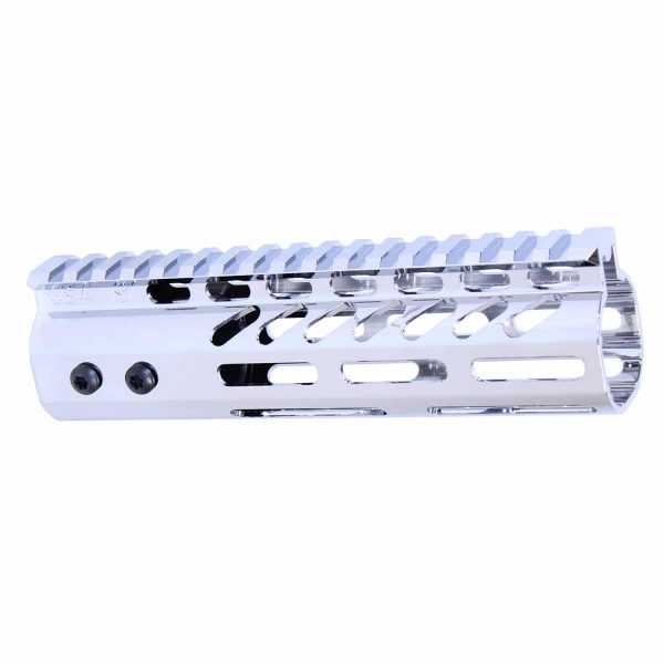 Chrome 7-inch Guntec USA M-LOK handguard with top rail and lightweight design.