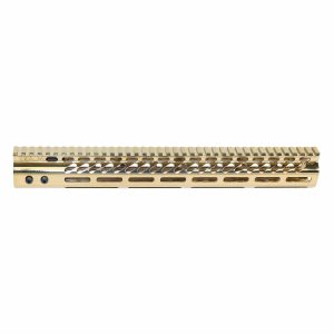 Gold 15-inch M-LOK AR-15 handguard with full-length Picatinny rail.