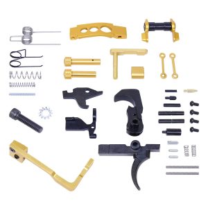 AR-15 Enhanced Lower Parts Kit in Anodized Gold Finish.