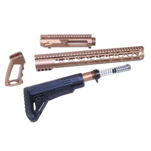 AR .308 Cal AIR-LOK furniture set with anodized bronze upper receiver on white background.