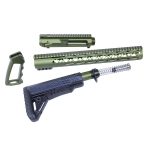 AR .308 Cal AIR-LOK furniture set with anodized green upper receiver and tactical accessories.