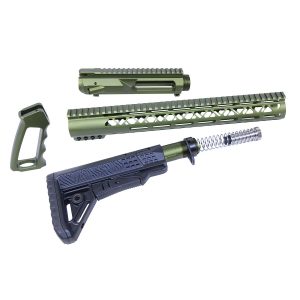 AR .308 Cal AIR-LOK furniture set with anodized green upper receiver and tactical accessories.