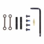AR-15 anti-rotation pin set with tools and screws on white background.