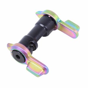 AR-15 short throw ambidextrous safety, matte rainbow PVD finish.