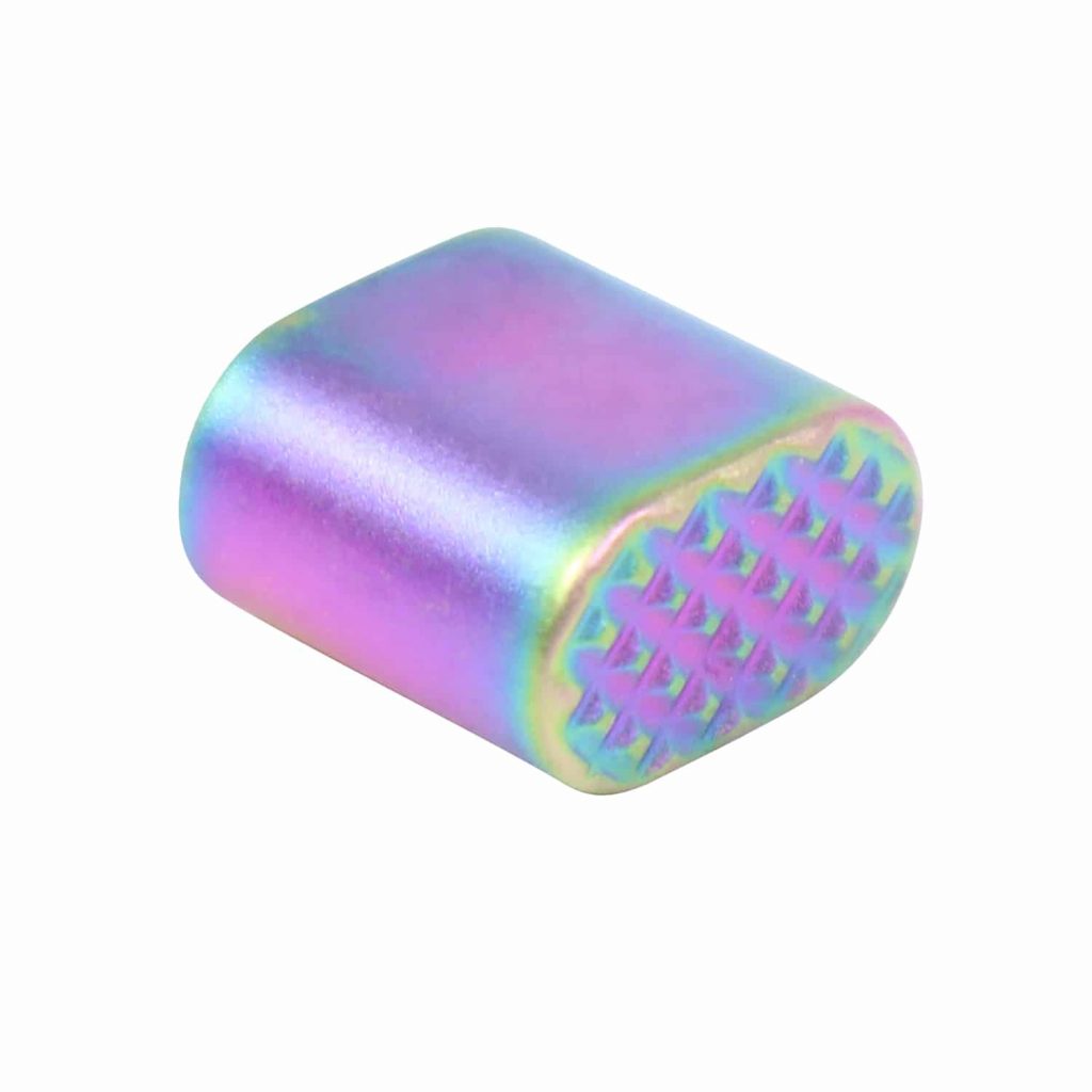 AR-15 Extended Mag Button Matte Rainbow PVD Coated Made in USA