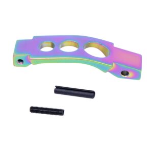 AR-15 trigger guard with matte rainbow PVD coating.