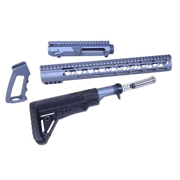 AR .308 Cal Guntec USA AIR-LOK furniture set with anodized grey upper receiver.