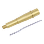 Precision-engineered metallic cylindrical tool with threaded end and accompanying rod.