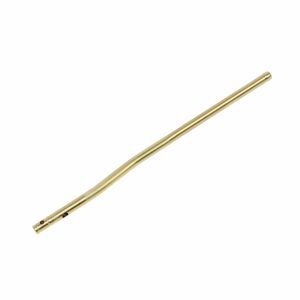 Brass-colored AR-15 micro pistol gas tube, tin-coated, curved with precision features.