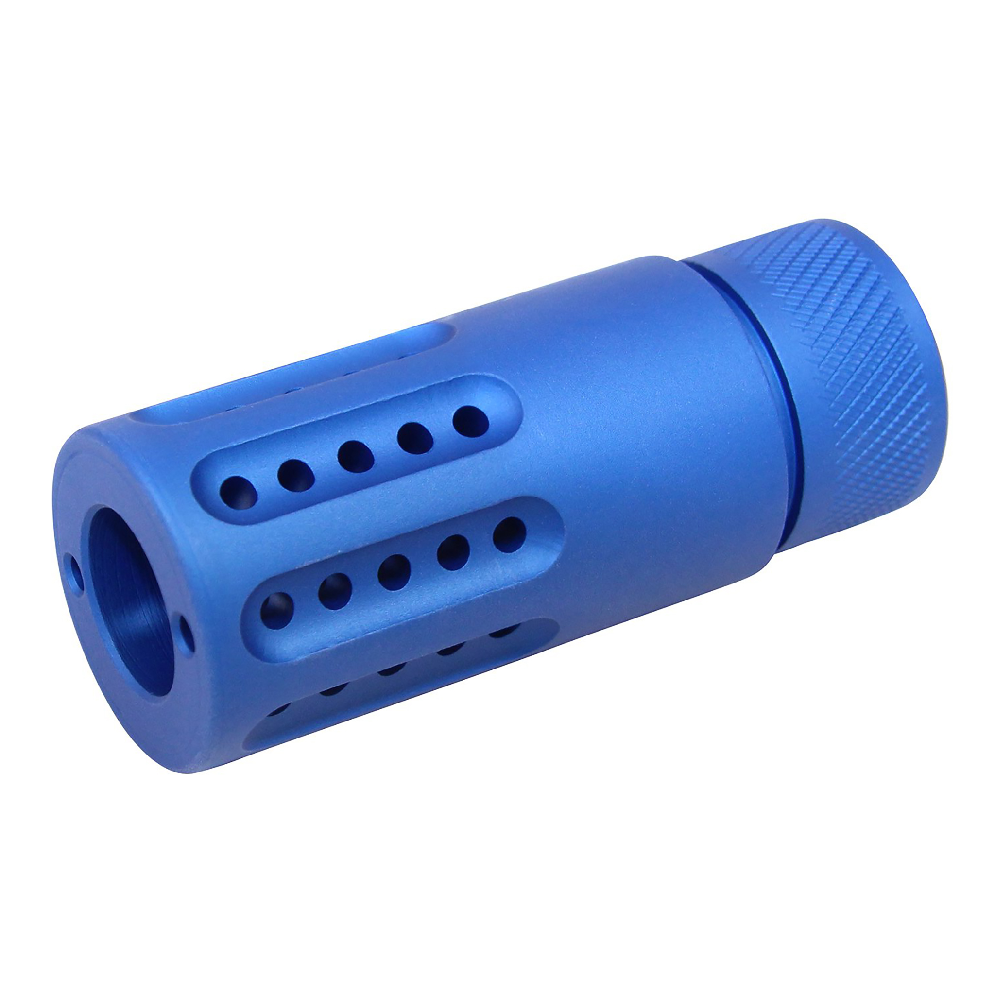 308-ar-barrel-shroud-muzzle-brake-blue-aluminum-3-inch AR .308 Micro Slip Over Barrel Shroud With Multi Port Muzzle Brake (.308 Cal) (Anodized Blue) - Image 1