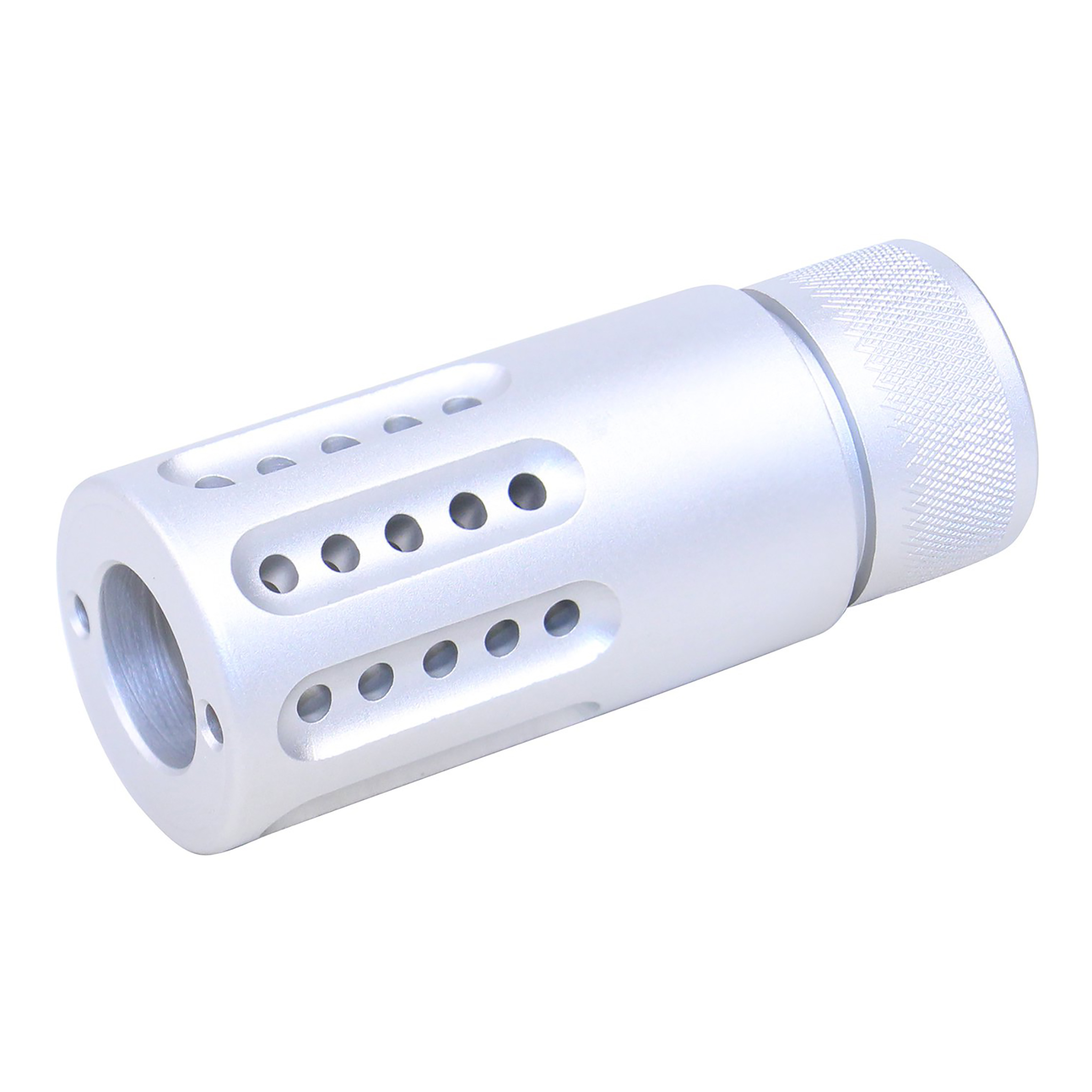 308-ar-barrel-shroud-muzzle-brake-clear-aluminum-3-inch AR .308 Micro Slip Over Barrel Shroud With Multi Port Muzzle Brake (.308 Cal) (Anodized Clear) - Image 1