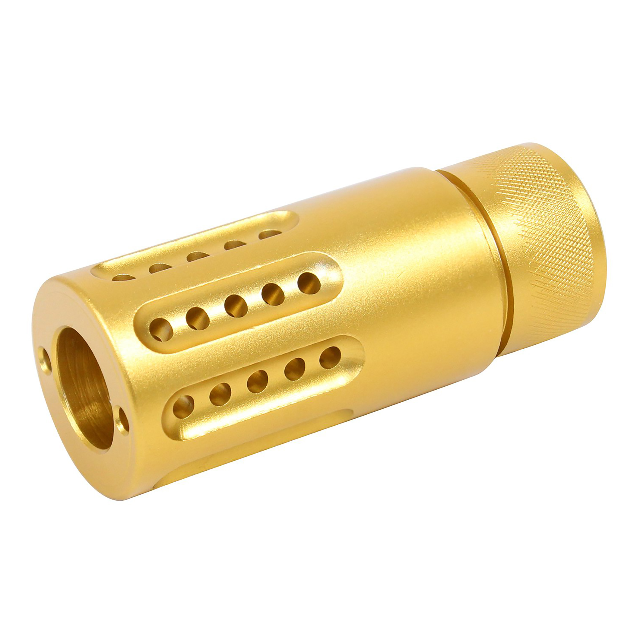 308-ar-barrel-shroud-muzzle-brake-gold-aluminum-3-inch AR .308 Micro Slip Over Barrel Shroud With Multi Port Muzzle Brake (.308 Cal) (Anodized Gold) - Image 1