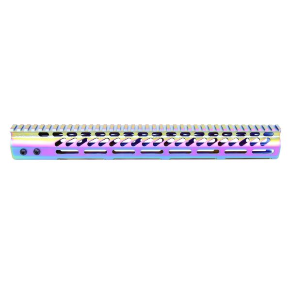 15" Ultra Lightweight Thin M-LOK Free Floating Handguard With Monolithic Top Rail (Matte Rainbow PVD Coated)