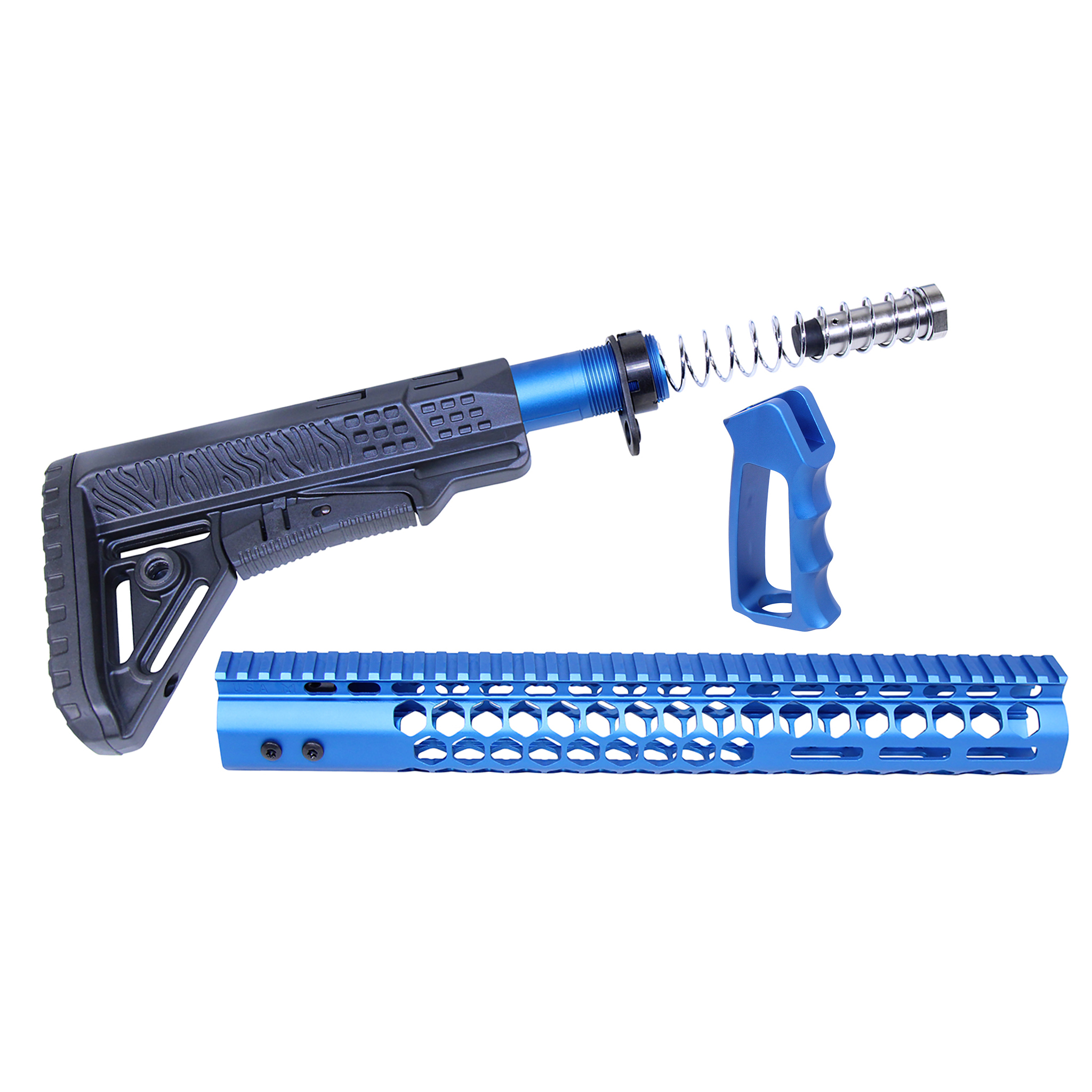 HC-SET-G2-308-BLUE_Rev2026_TT AR .308 "Honeycomb" Series Complete Furniture Set (Gen 2) (Anodized Blue) - Image 1