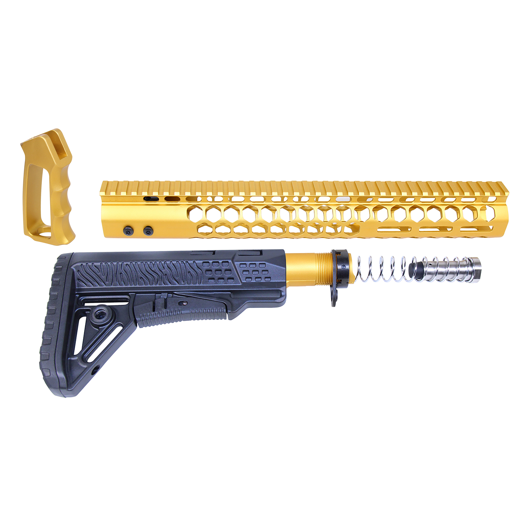 HC-SET-G2-308-GOLD_Rev2026 AR .308 "Honeycomb" Series Complete Furniture Set (Gen 2) (Anodized Gold) - Image 1