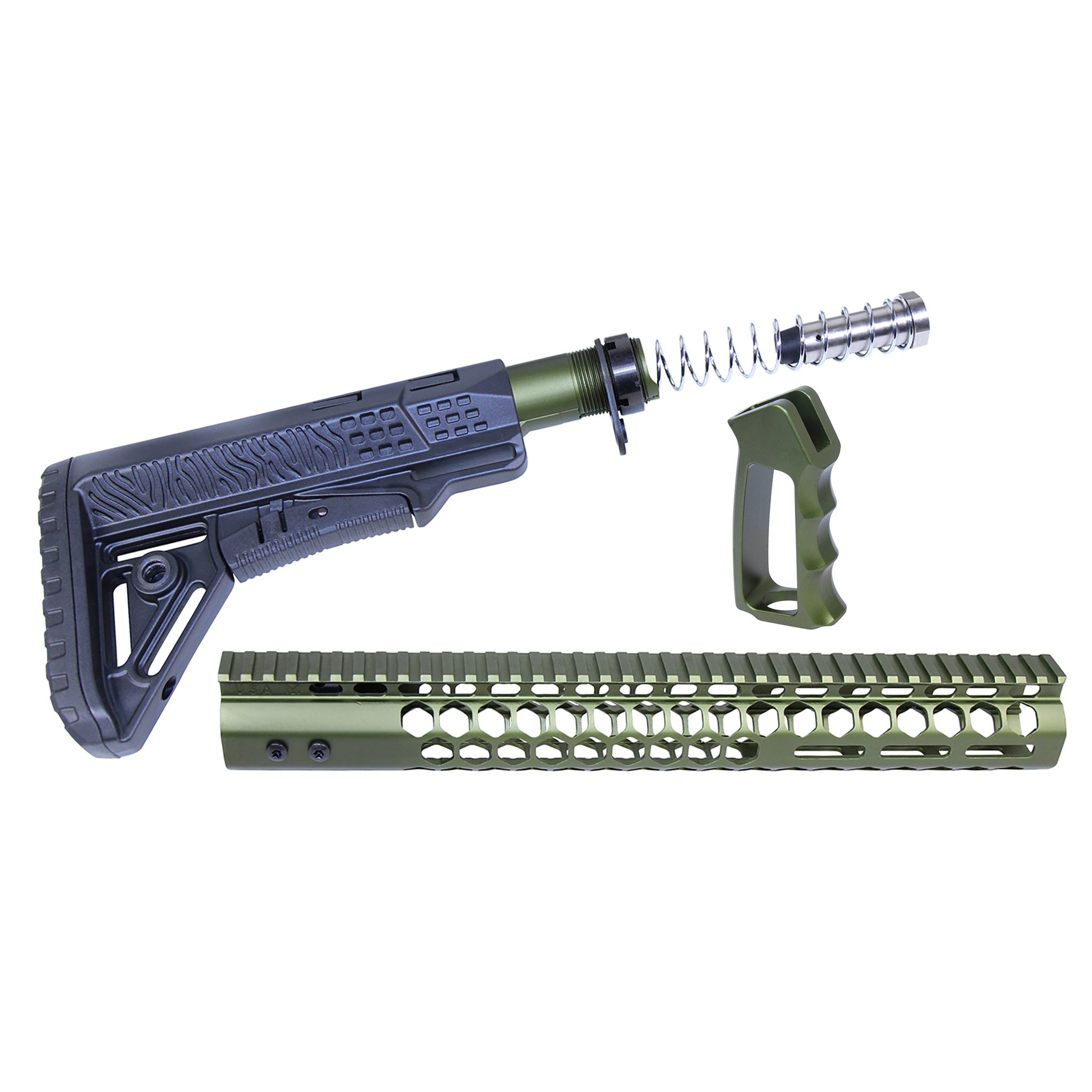 HC-SET-G2-308-GREEN_Rev2026_TT AR .308 "Honeycomb" Series Complete Furniture Set (Gen 2) (Anodized Green) - Image 1