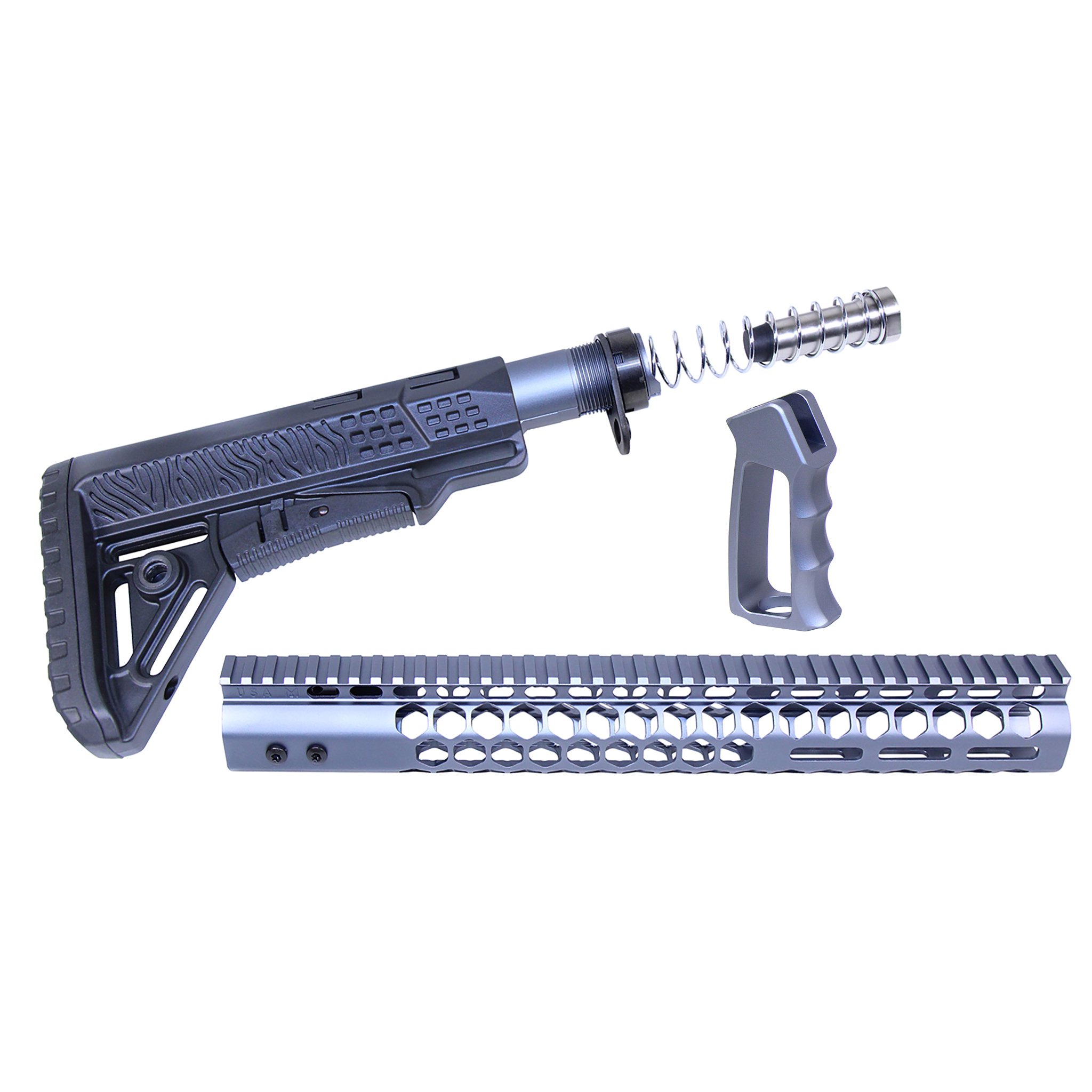 HC-SET-G2-308-GREY_Rev2026_TT AR .308 "Honeycomb" Series Complete Furniture Set (Gen 2) (Anodized Grey) - Image 1