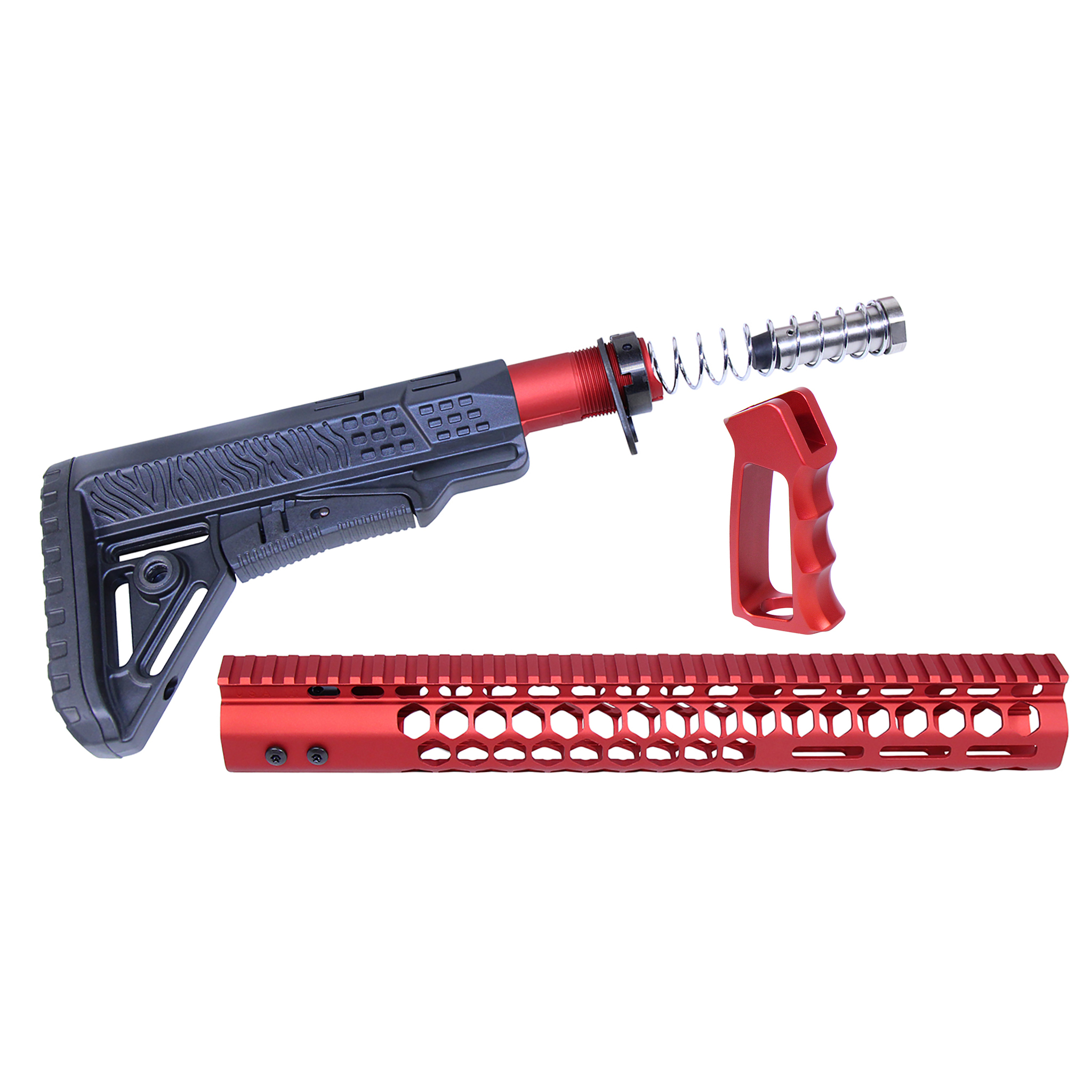 HC-SET-G2-308-RED_Rev2026_TT AR .308 "Honeycomb" Series Complete Furniture Set (Gen 2) (Anodized Red) - Image 1