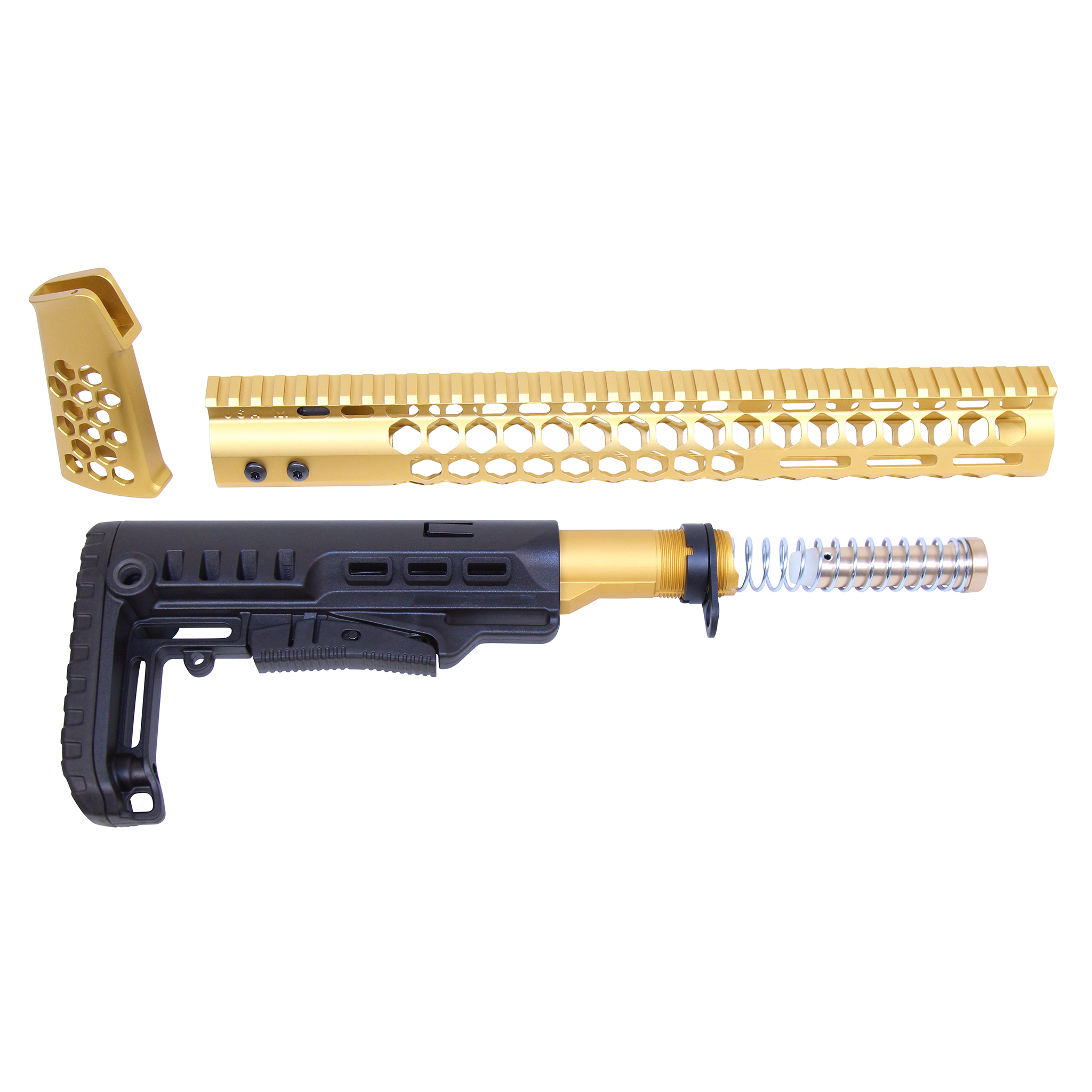 HC-SET-G2-GOLD_MCS AR-15 "Honeycomb" Series Complete Furniture Set (Gen 2) (Anodized Gold) - Image 1
