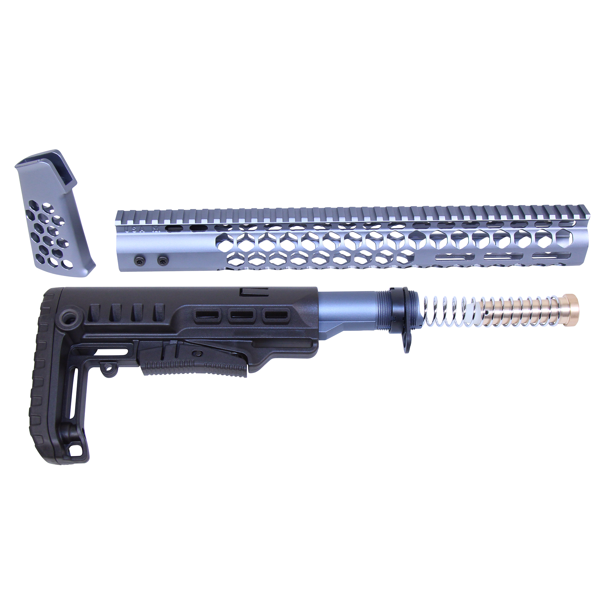HC-SET-G2-GREY_MCS AR-15 "Honeycomb" Series Complete Furniture Set (Gen 2) (Anodized Grey) - Image 1