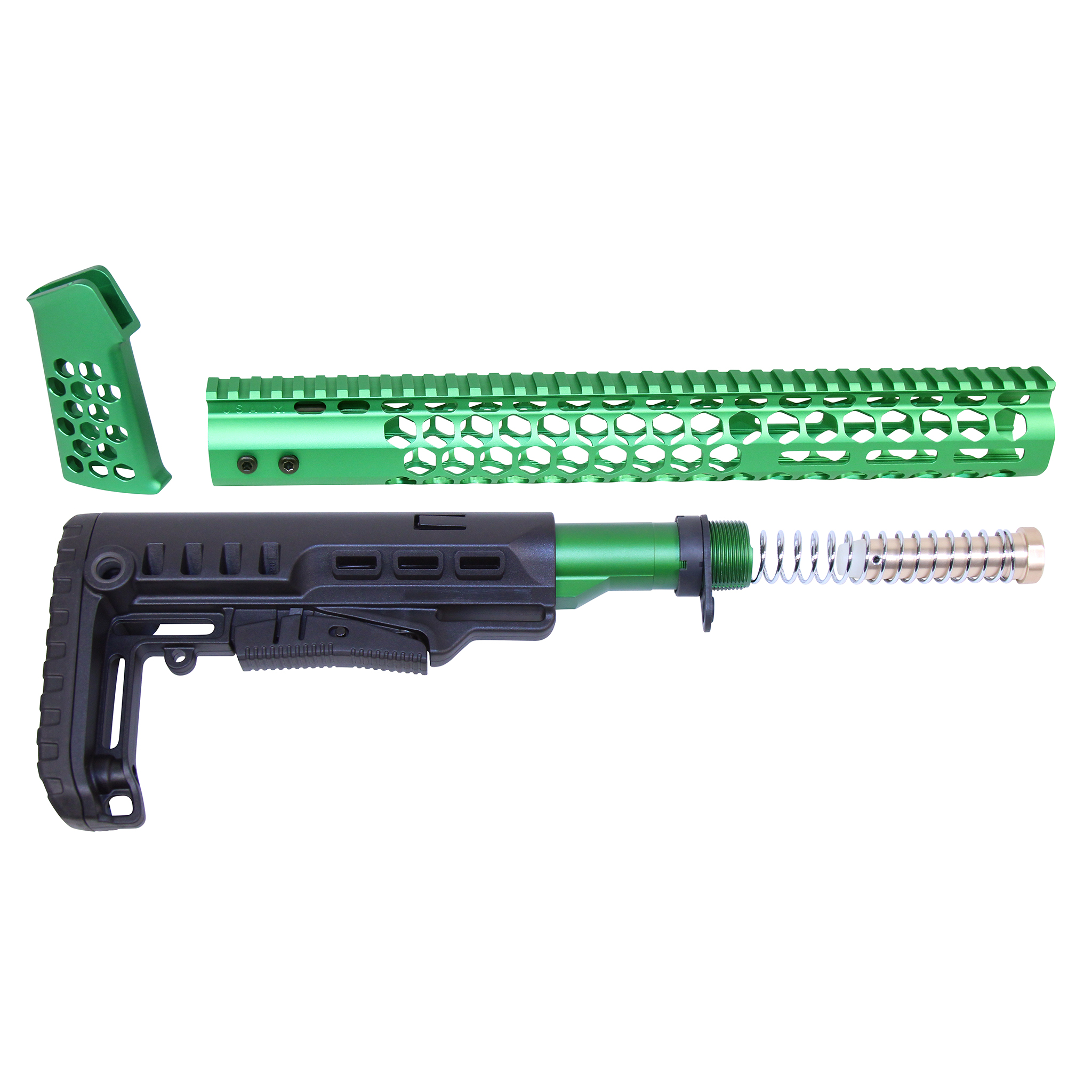 HC-SET-G2-IG_MCS AR-15 "Honeycomb" Series Complete Furniture Set (Gen 2) (Anodized Irish Green) - Image 1