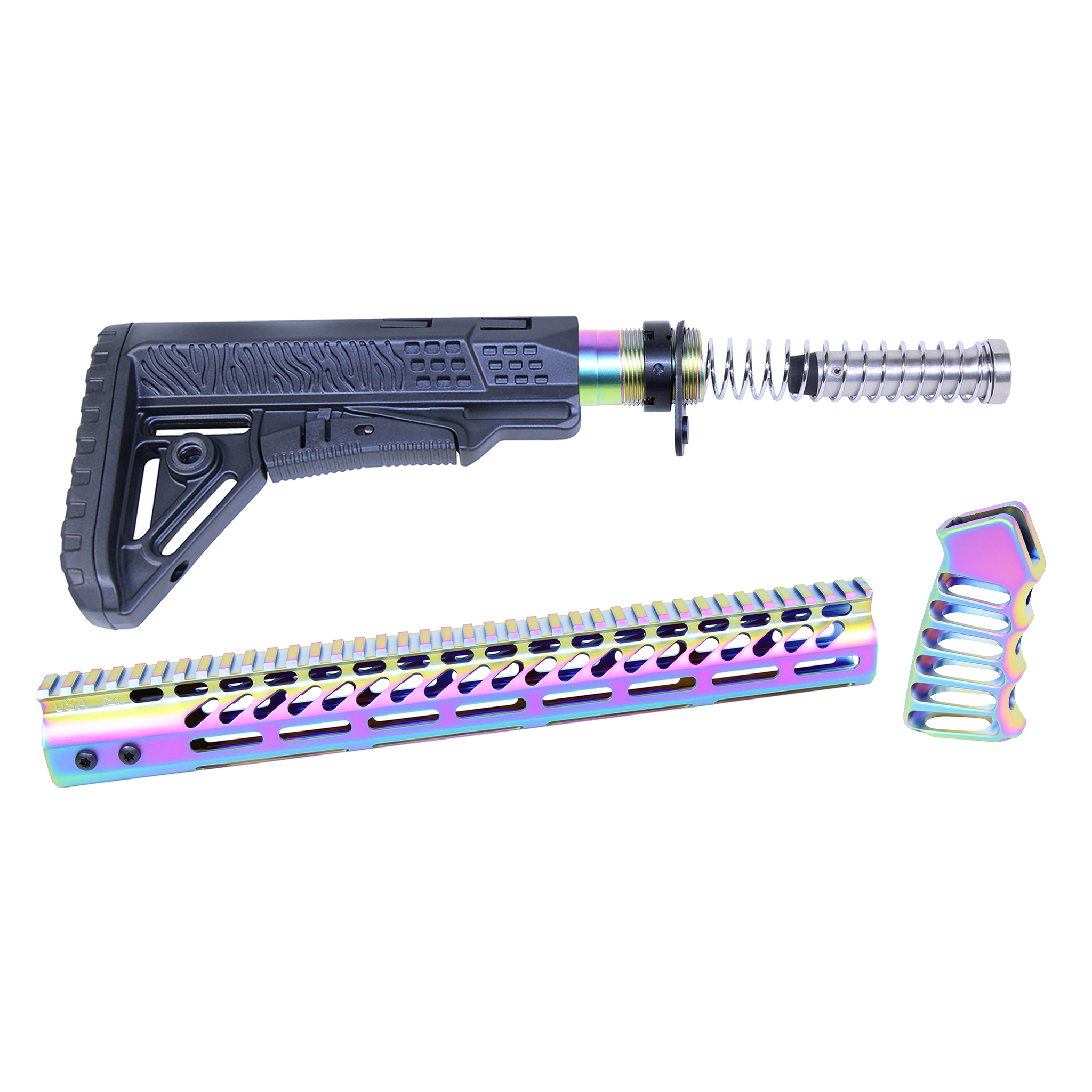 ULTRA-SET-M-RPVD_TT AR-15 Ultralight Series Complete Furniture Set (Matte Rainbow PVD Coated) - Image 1