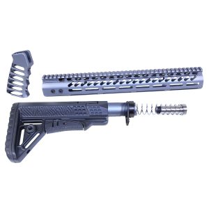 AR-10 Ultralight Series furniture set in anodized grey, featuring grip, handguard, and buttstock.