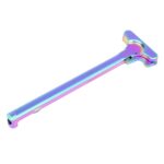 AR-15 Charging Handle with Matte Rainbow PVD Finish.