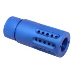 Blue anodized AR-15 micro slip over barrel shroud with a muzzle brake