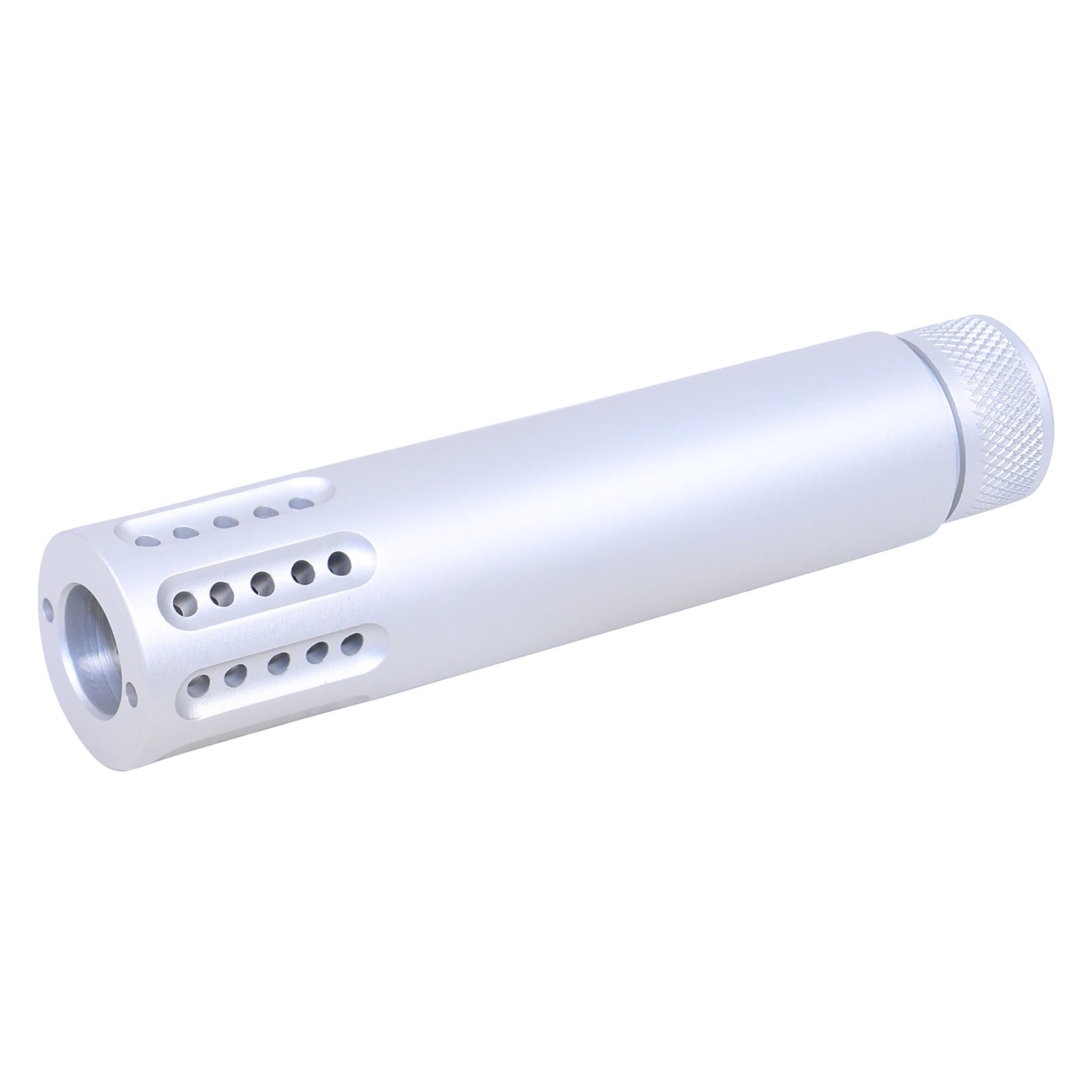 clear-aluminum-ar-308-muzzle-brake-shroud-combo AR .308 Cal Slip Over Barrel Shroud With Multi Port Muzzle Brake (Anodized Clear) - Image 1