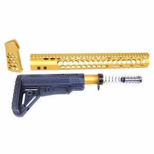 Guntec USA AR-10 Honeycomb Series .308 Gold Furniture Set with Handguard and Stock.