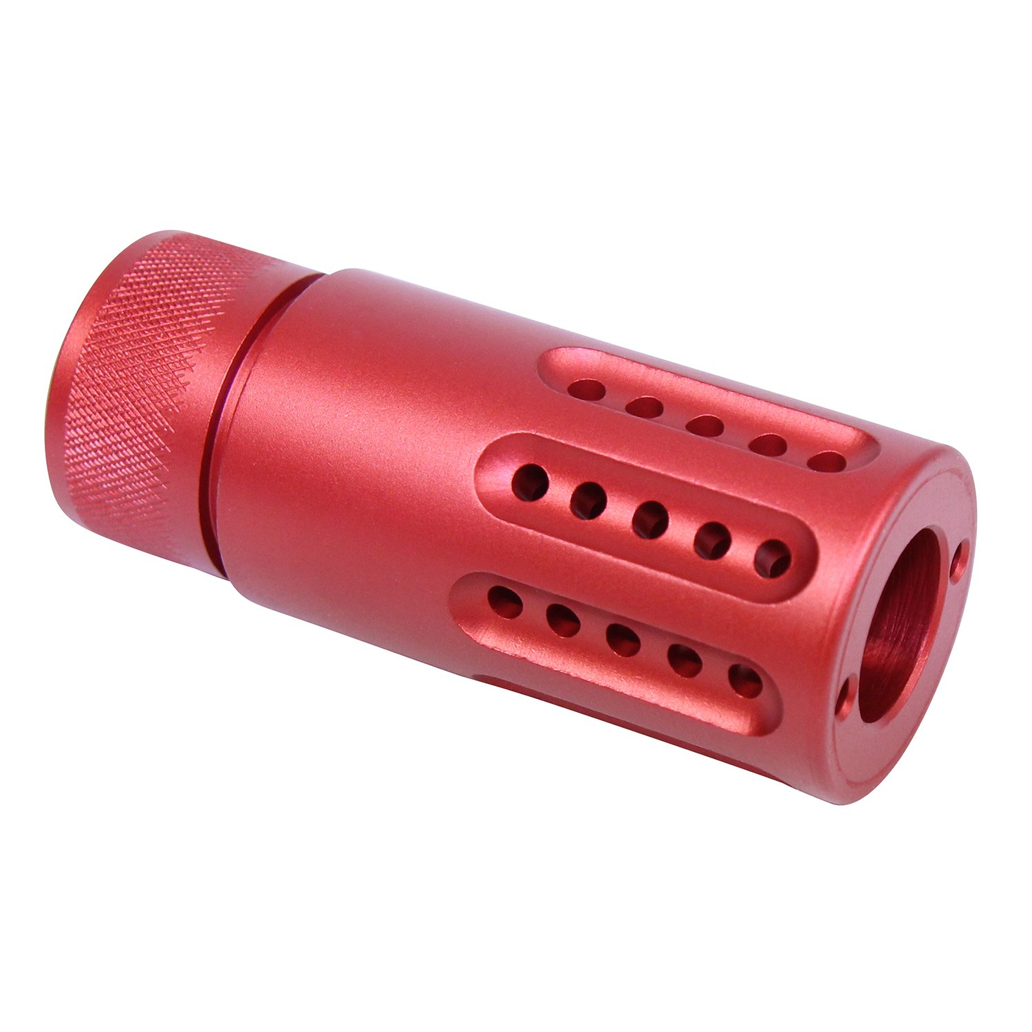 Micro barrel shroud and muzzle brake for AR-15 .308, finished in anodized red