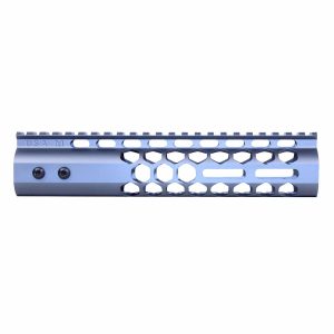 Lightweight 9 grey M-LOK handguard with honeycomb pattern and full-length Picatinny rail.