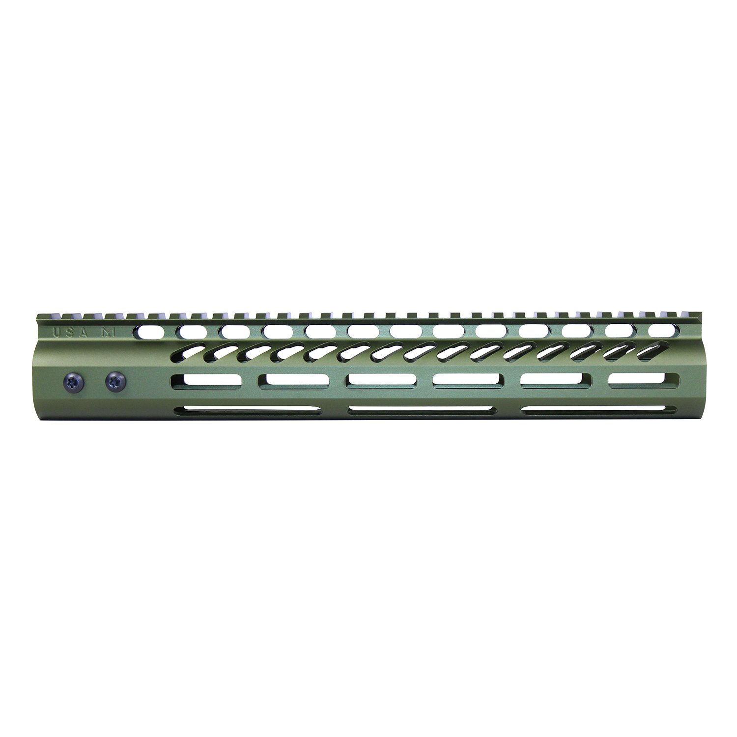 12" Ultra Lightweight Thin M-LOK System Free Floating Handguard With Monolithic Top Rail (Anodized Green)