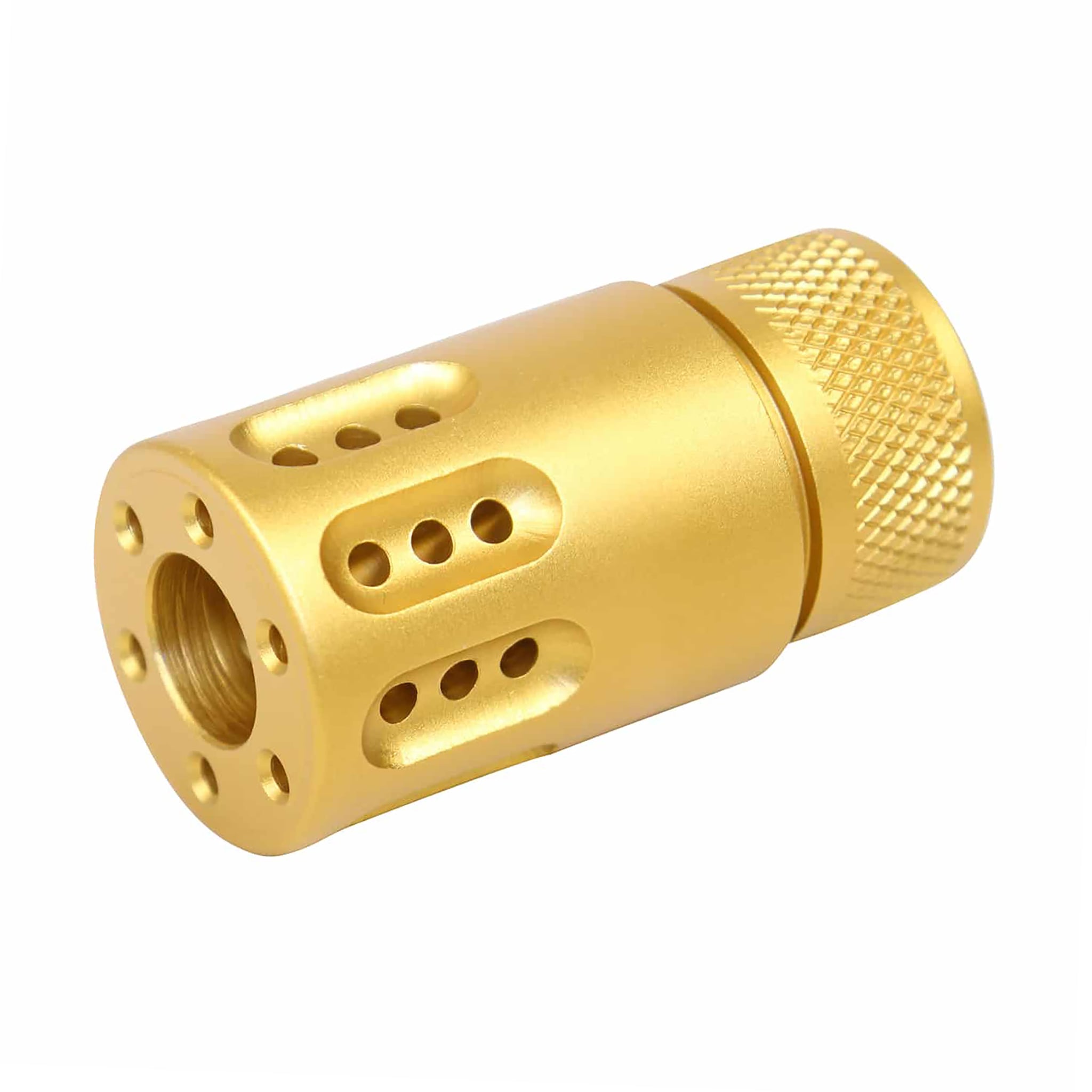 ar-15-gold-mini-barrel-shroud-muzzle-brake AR-15 Mini Slip Over Barrel Shroud With Multi Port Muzzle Brake (Anodized Gold) - Image 1
