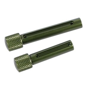 AR .308 Cal Takedown Pins, Gen 2, Anodized Green on White Surface.