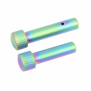 AR 5.56 Cal Extended Takedown Pin Set, Gen 2, Matte Rainbow PVD Finish.