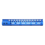 Blue 12-inch Guntec M-LOK handguard with monolithic top rail and lightweight design.