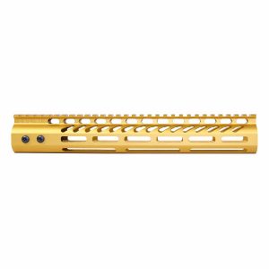 Bright gold 12 Guntec USA M-LOK handguard with top Picatinny rail and lightweight design.