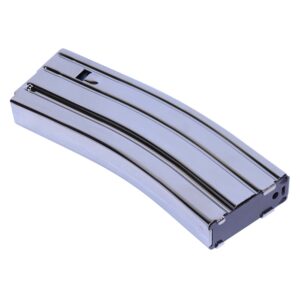 Guntec USA black chrome 30-round AR 5.56 magazine with anti-tilt follower.