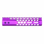 Purple Guntec 9 M-LOK Handguard with Monolithic Rail and Honeycomb Cutouts.