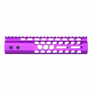 Purple Guntec 9 M-LOK Handguard with Monolithic Rail and Honeycomb Cutouts.