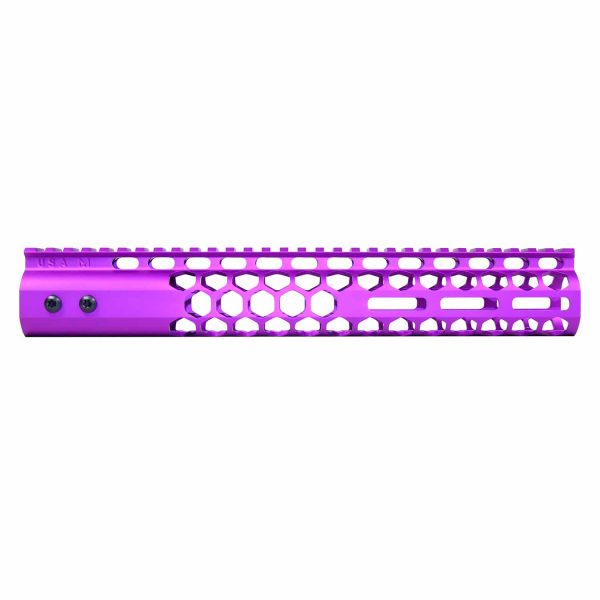 Purple 12-inch Guntec AR-15 handguard with honeycomb design and M-LOK rail system.